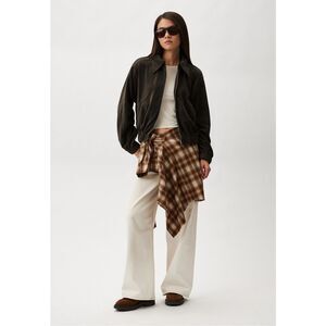 MANGO MNG Corduroy Bomber Jacket Khaki Green Zip Front Womens Small NEW